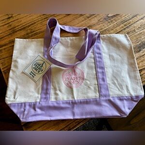 Trader Joe's Cream and Lavender Canvas Tote